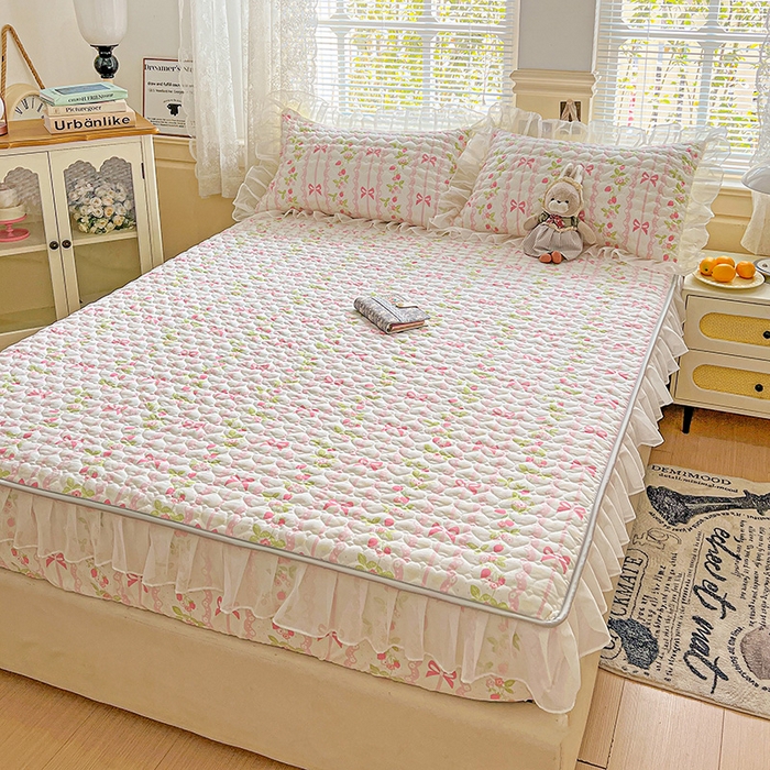 91家纺网 家纺一手货源 找家纺 艾橙家纺 2025新款雪纺花边加棉床笠款单品四件套 微风许甜