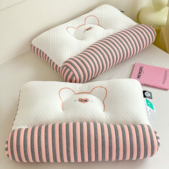 91家纺网 家纺一手货源 找家纺 卓昌枕芯 2025新款学生情侣针织牵引护颈枕枕头枕芯 针织牵引--粉色