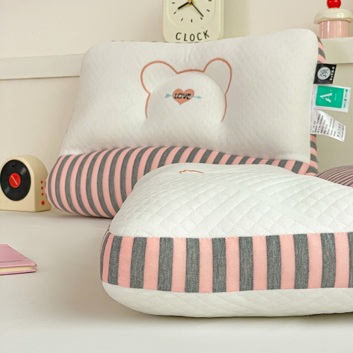 91家纺网 家纺一手货源 找家纺 卓昌枕芯 2025新款学生情侣针织牵引护颈枕枕头枕芯 针织牵引--粉色