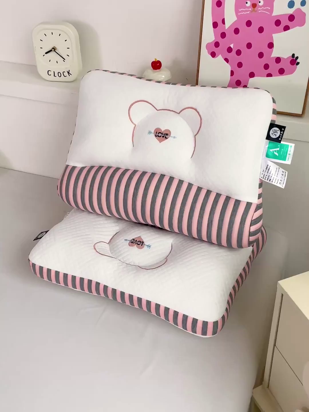 91家纺网 家纺一手货源 找家纺 卓昌枕芯 2025新款学生情侣针织牵引护颈枕枕头枕芯 针织牵引--粉色