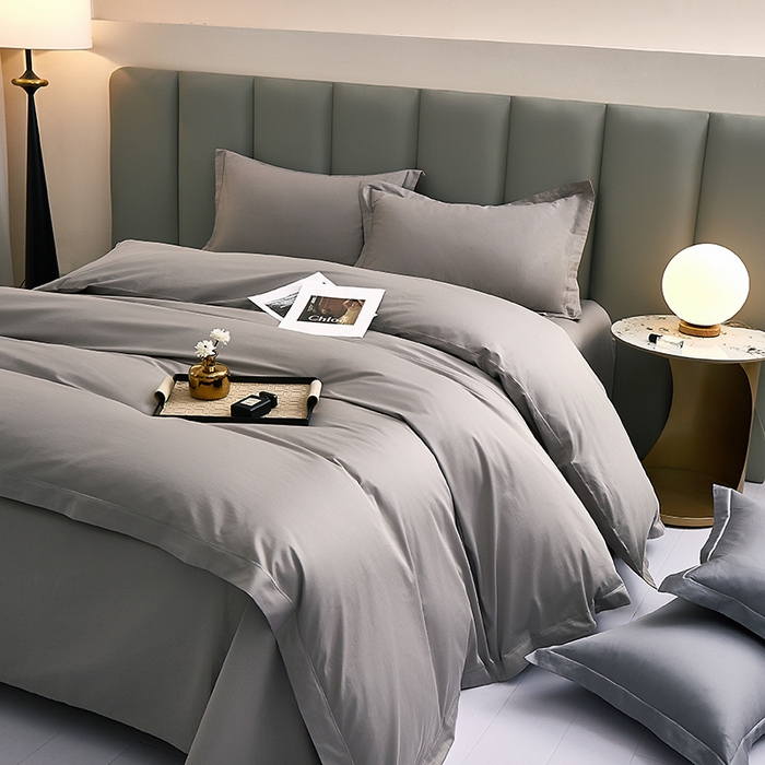 91家纺网 家纺一手货源 找家纺 皇寝世家家居 2025新款A类双股100全棉四件套-柔梦系列 柔梦-浅灰色