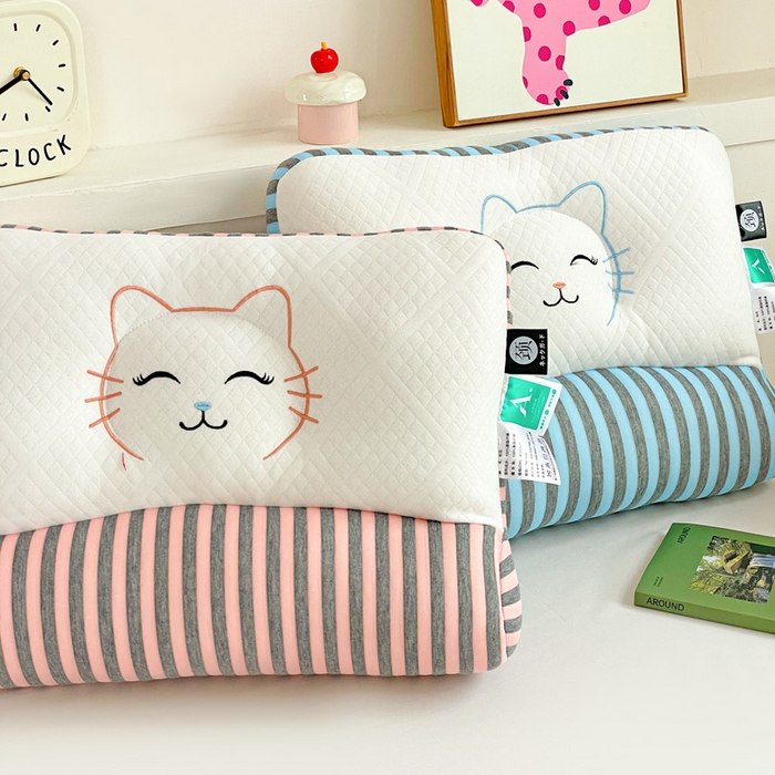 91家纺网 家纺一手货源 找家纺 卓昌枕芯 2025新款学生情侣笑脸猫护颈枕枕头枕芯 笑脸猫-蓝