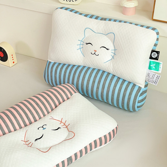 91家纺网 家纺一手货源 找家纺 卓昌枕芯 2025新款学生情侣笑脸猫护颈枕枕头枕芯 笑脸猫-蓝