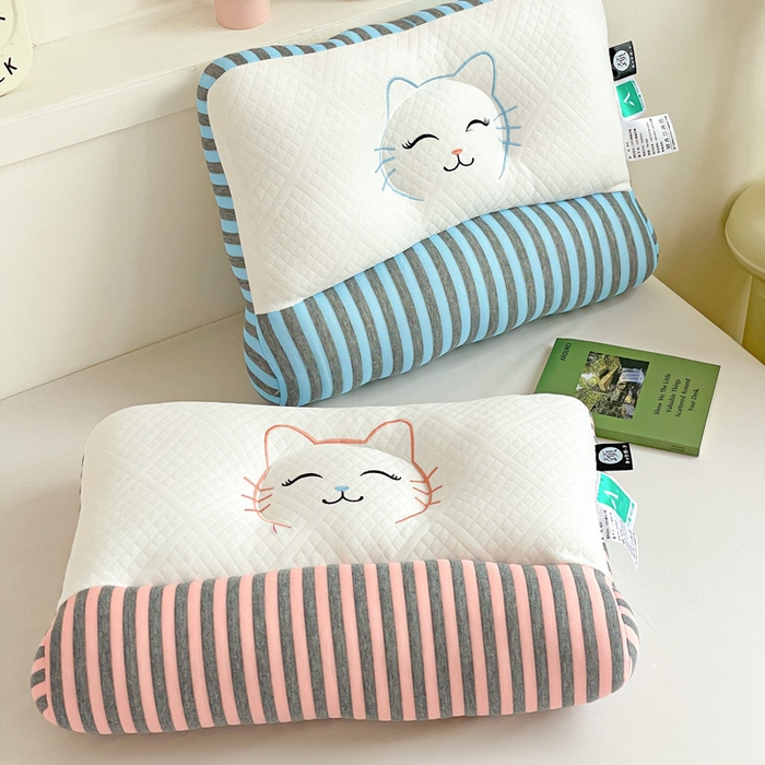 91家纺网 家纺一手货源 找家纺 卓昌枕芯 2025新款学生情侣笑脸猫护颈枕枕头枕芯 笑脸猫-蓝