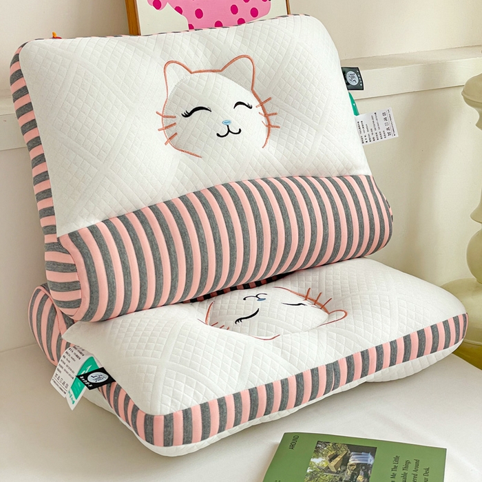 91家纺网 家纺一手货源 找家纺 卓昌枕芯 2025新款学生情侣笑脸猫护颈枕枕头枕芯 笑脸猫-粉