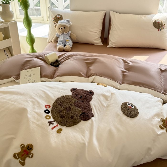 91家纺网 家纺一手货源 找家纺 慕希家纺 2025新款40S全棉纯棉卡通毛巾绣四件套 曲奇乐园