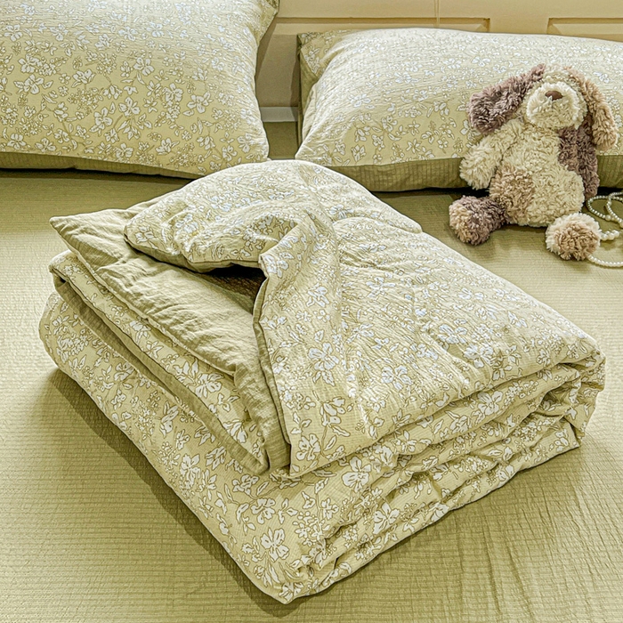 91家纺网 家纺一手货源 找家纺 一比一家纺 2025新款云感皱皱纱简单款夏被夏凉被空调被四件套 安夏