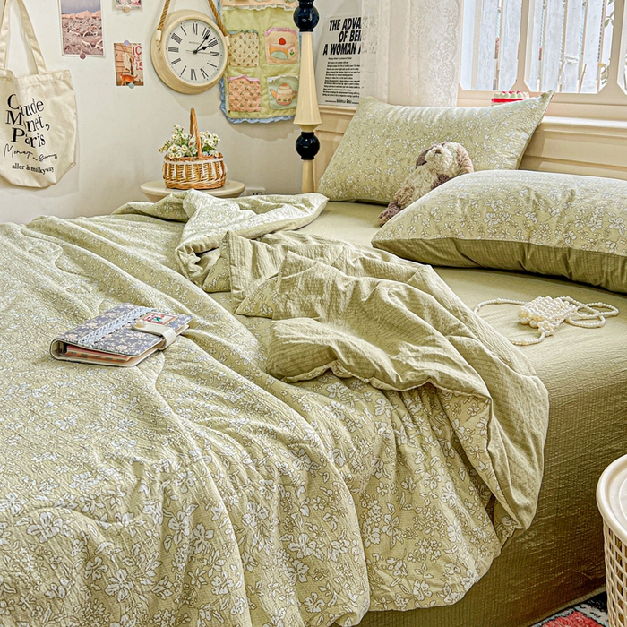 91家纺网 家纺一手货源 找家纺 一比一家纺 2025新款云感皱皱纱简单款夏被夏凉被空调被四件套 安夏