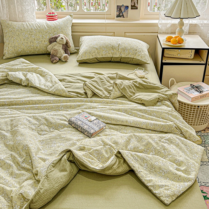 91家纺网 家纺一手货源 找家纺 一比一家纺 2025新款云感皱皱纱简单款夏被夏凉被空调被四件套 安夏