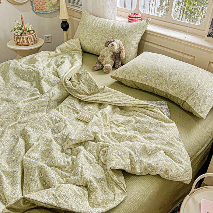 91家纺网 家纺一手货源 找家纺 一比一家纺 2025新款云感皱皱纱简单款夏被夏凉被空调被四件套 安夏