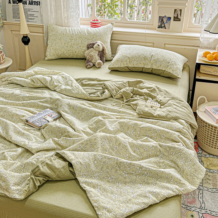 91家纺网 家纺一手货源 找家纺 一比一家纺 2025新款云感皱皱纱简单款夏被夏凉被空调被四件套 安夏