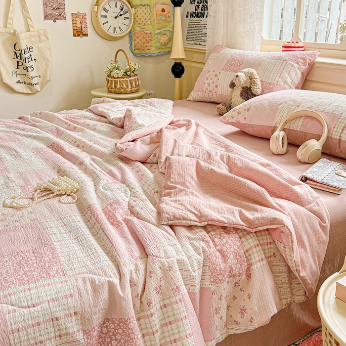 91家纺网 家纺一手货源 找家纺 一比一家纺 2025新款云感皱皱纱简单款夏被夏凉被空调被四件套 百福粉