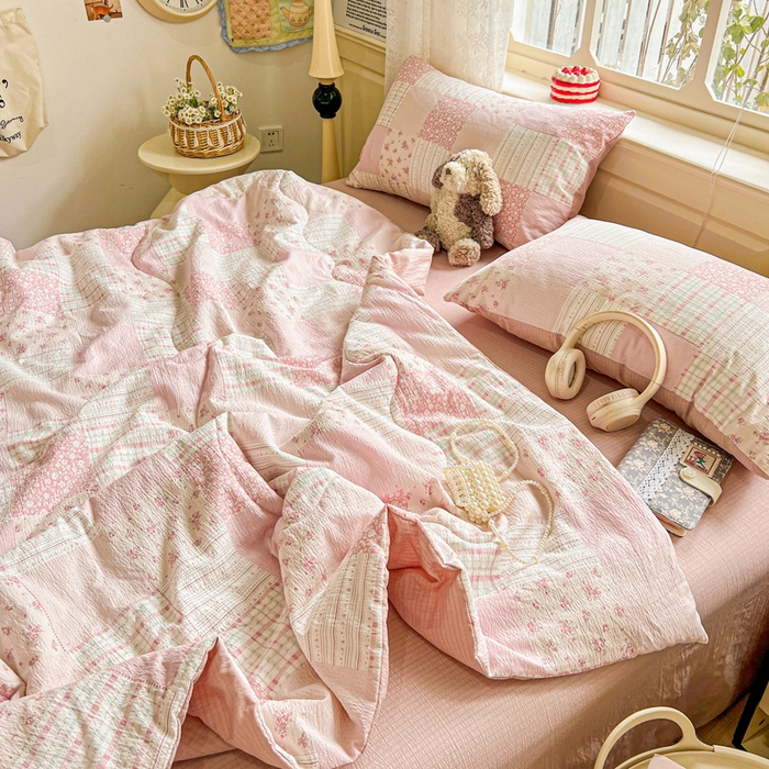 91家纺网 家纺一手货源 找家纺 一比一家纺 2025新款云感皱皱纱简单款夏被夏凉被空调被四件套 百福粉