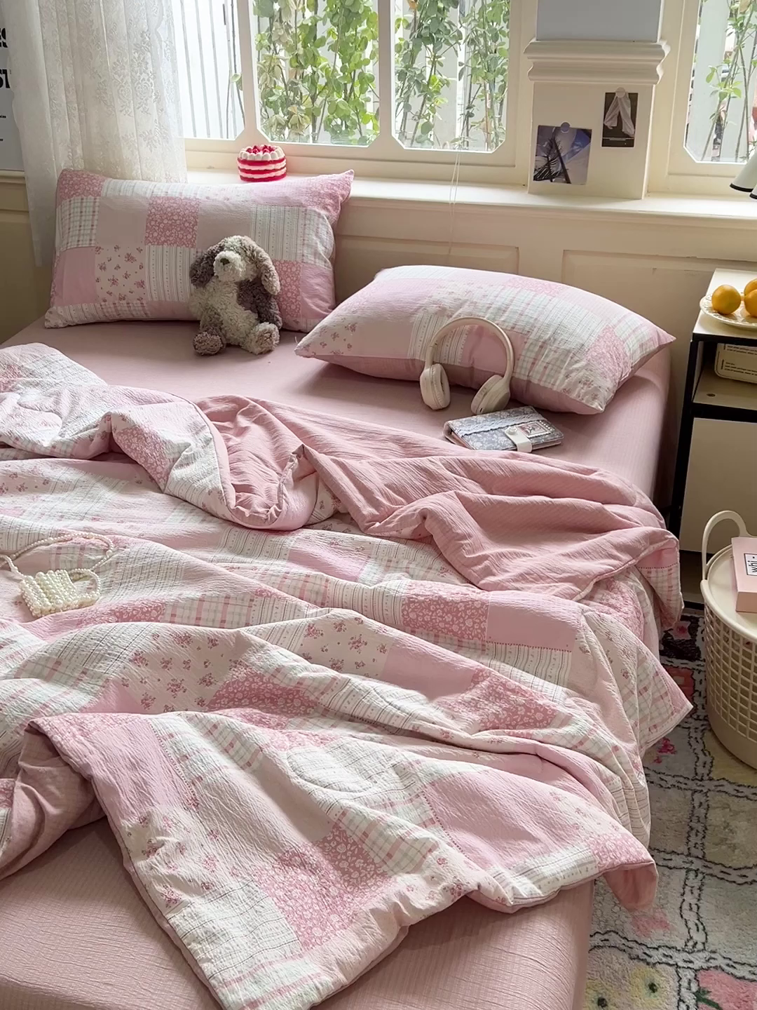 91家纺网 家纺一手货源 找家纺 一比一家纺 2025新款云感皱皱纱简单款夏被夏凉被空调被四件套 百福粉