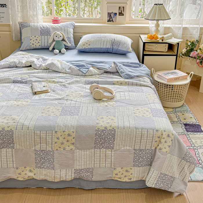 91家纺网 家纺一手货源 找家纺 一比一家纺 2025新款云感皱皱纱简单款夏被夏凉被空调被四件套 百福兰