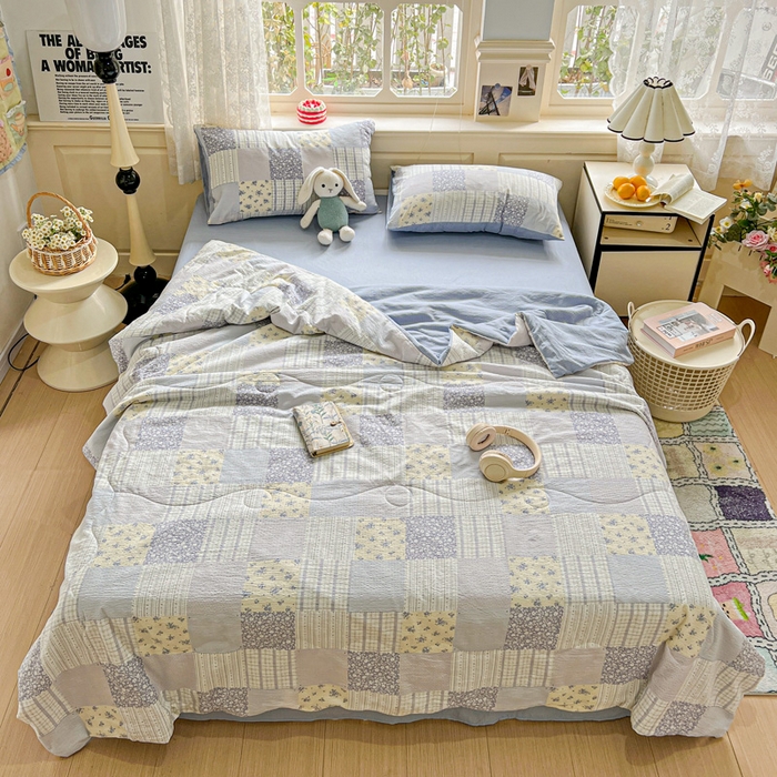 91家纺网 家纺一手货源 找家纺 一比一家纺 2025新款云感皱皱纱简单款夏被夏凉被空调被四件套 百福兰