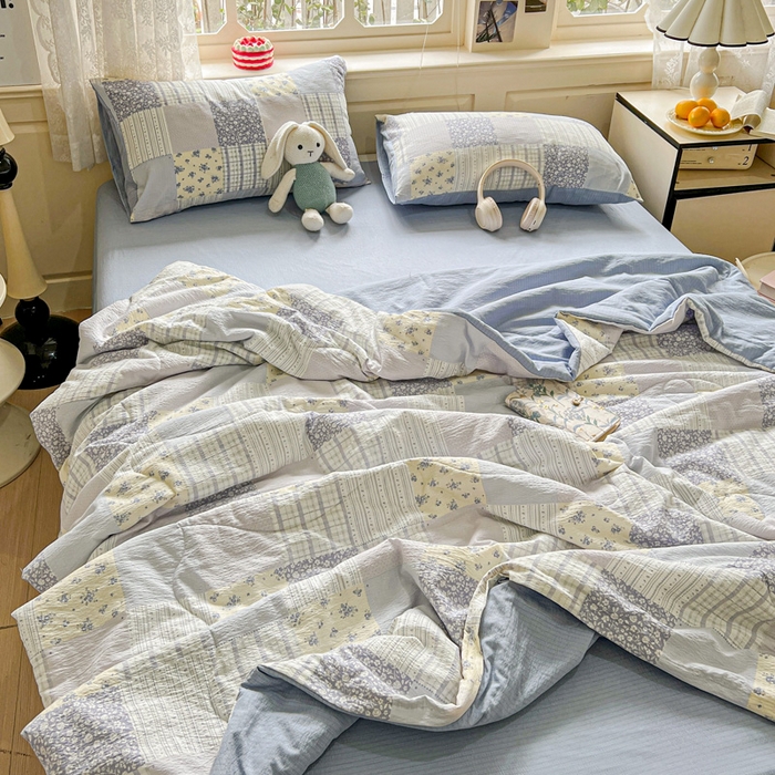 91家纺网 家纺一手货源 找家纺 一比一家纺 2025新款云感皱皱纱简单款夏被夏凉被空调被四件套 百福兰