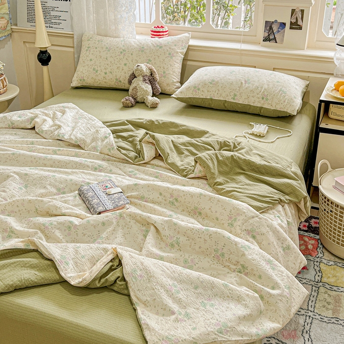 91家纺网 家纺一手货源 找家纺 一比一家纺 2025新款云感皱皱纱简单款夏被夏凉被空调被四件套 薄荷微凉