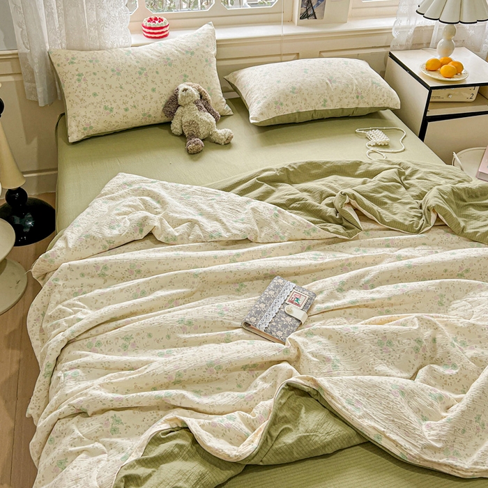 91家纺网 家纺一手货源 找家纺 一比一家纺 2025新款云感皱皱纱简单款夏被夏凉被空调被四件套 薄荷微凉