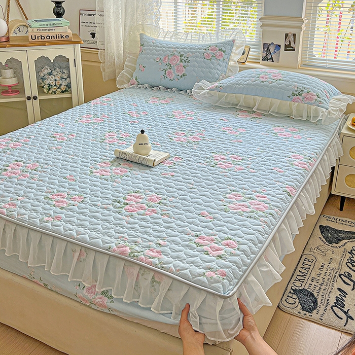 91家纺网 家纺一手货源 找家纺 （总）艾橙家纺 2025新款雪纺花边加棉床笠款单品四件套-单枕套