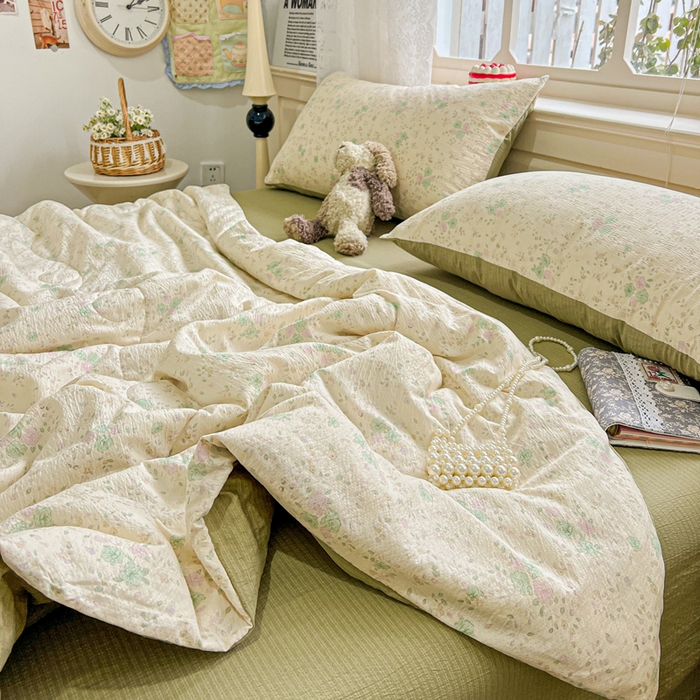 91家纺网 家纺一手货源 找家纺 一比一家纺 2025新款云感皱皱纱简单款夏被夏凉被空调被四件套 薄荷微凉