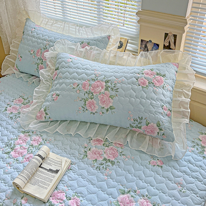 91家纺网 家纺一手货源 找家纺 艾橙家纺 2025新款雪纺花边加棉床笠款单品四件套-单枕套 妆立春风