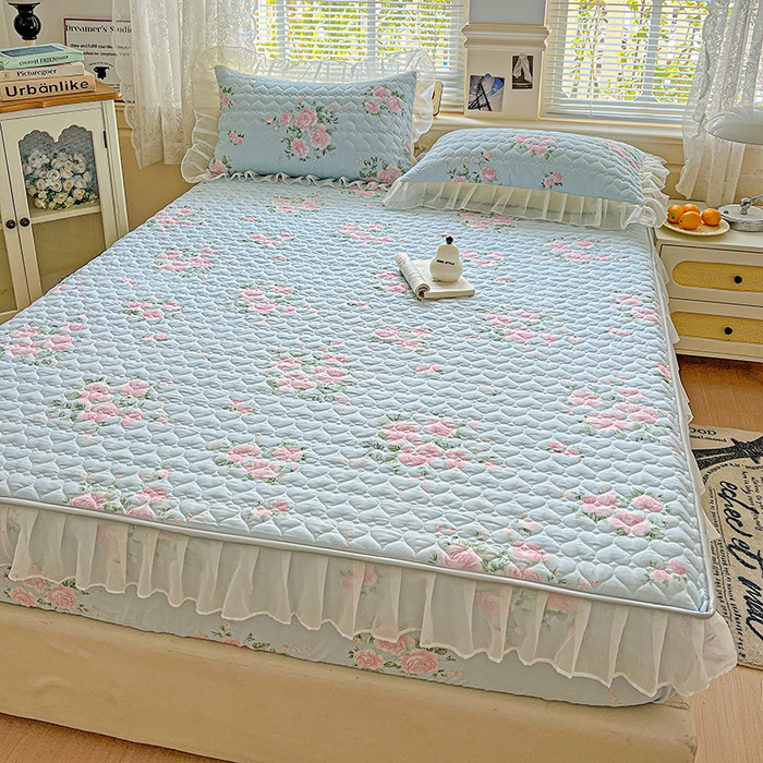 91家纺网 家纺一手货源 找家纺 艾橙家纺 2025新款雪纺花边加棉床笠款单品四件套-单枕套 妆立春风