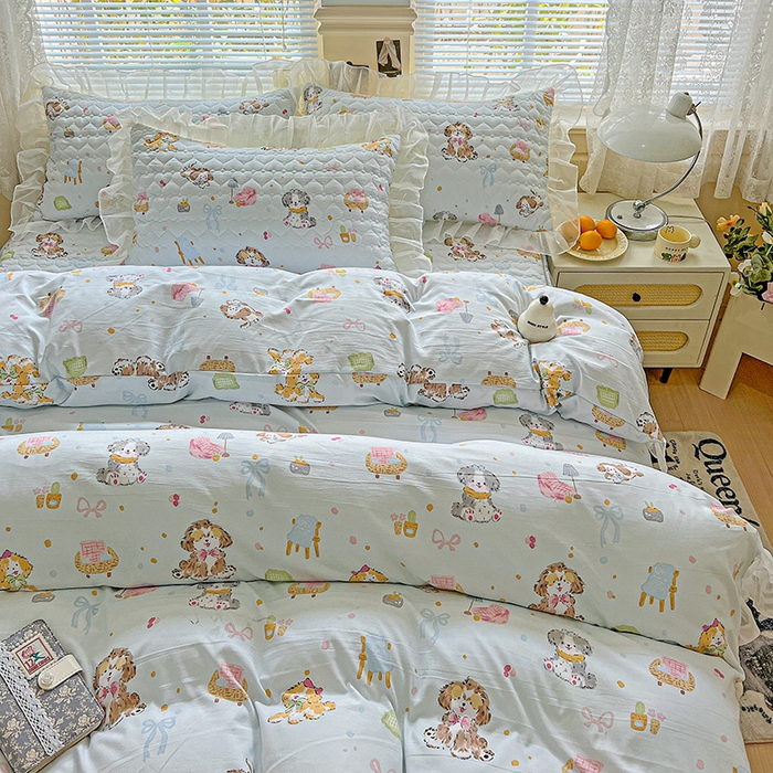 91家纺网 家纺一手货源 找家纺 艾橙家纺 2025新款雪纺花边加棉床笠款单品四件套-单枕套 丹妮狗