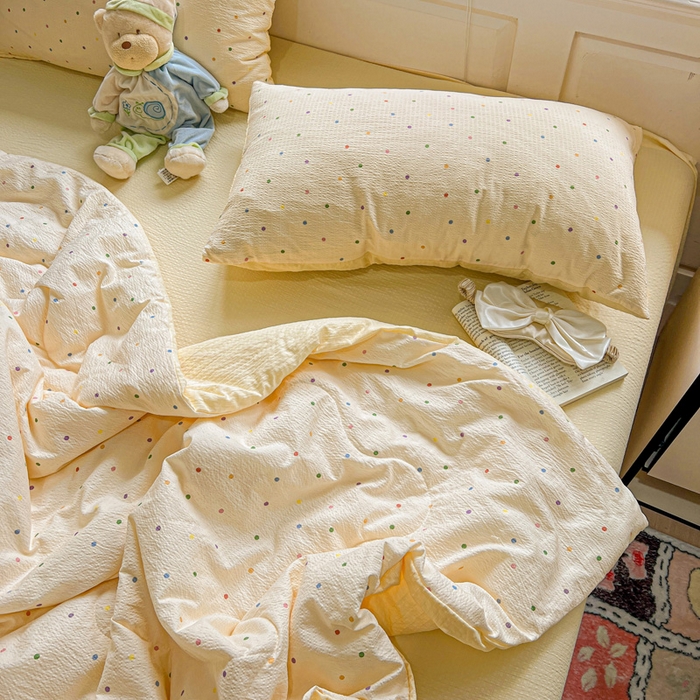 91家纺网 家纺一手货源 找家纺 一比一家纺 2025新款云感皱皱纱简单款夏被夏凉被空调被四件套 彩波点