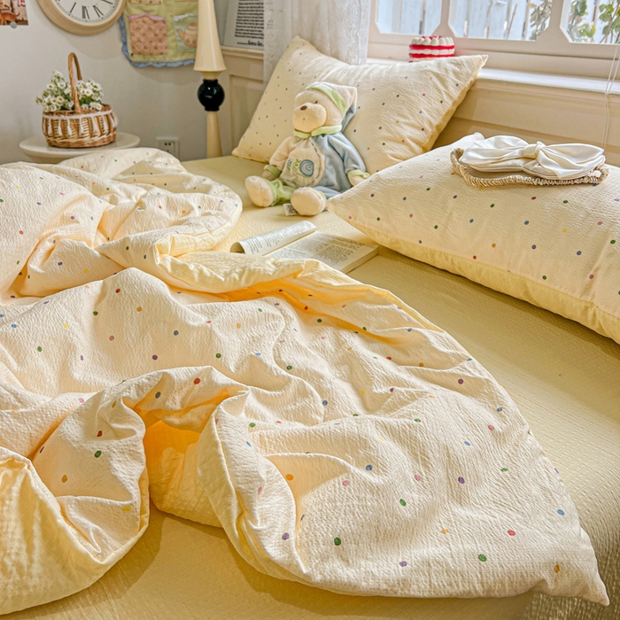 91家纺网 家纺一手货源 找家纺 一比一家纺 2025新款云感皱皱纱简单款夏被夏凉被空调被四件套 彩波点