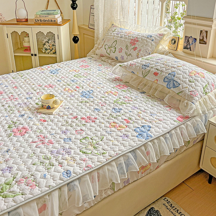 91家纺网 家纺一手货源 找家纺 艾橙家纺 2025新款雪纺花边加棉床笠款单品四件套-单枕套 茉莉兔