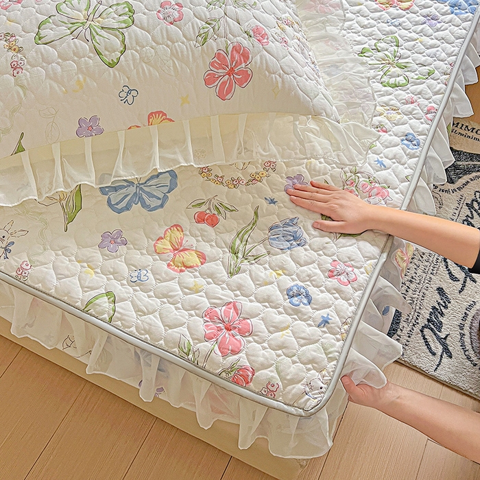 91家纺网 家纺一手货源 找家纺 艾橙家纺 2025新款雪纺花边加棉床笠款单品四件套-单枕套 茉莉兔