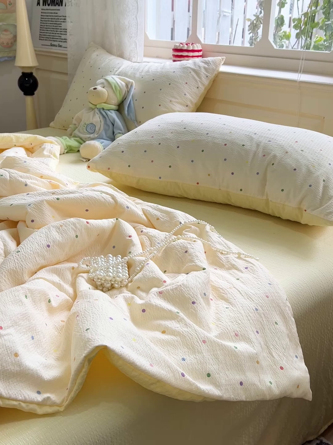 91家纺网 家纺一手货源 找家纺 一比一家纺 2025新款云感皱皱纱简单款夏被夏凉被空调被四件套 彩波点