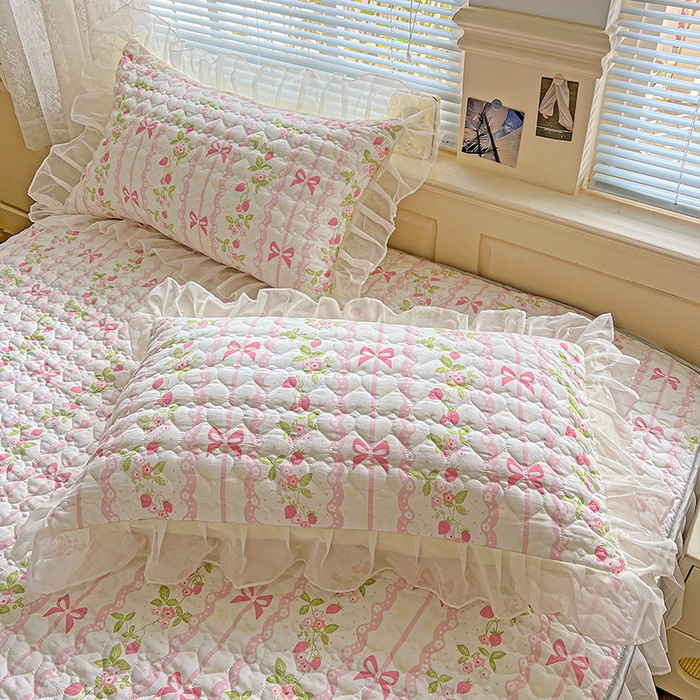 艾橙家纺 2025新款雪纺花边加棉床笠款单品四件套-单枕套 微风许甜