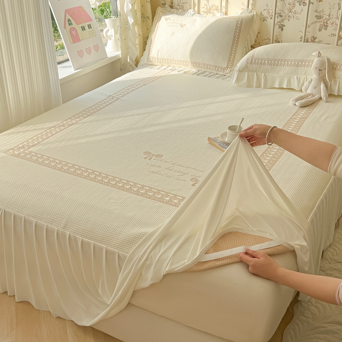 91家纺网 家纺一手货源 找家纺 繁花家居 2025新款冰岛赋能凉席席子凉席三件套-蝴蝶公主 蝴蝶公主-米