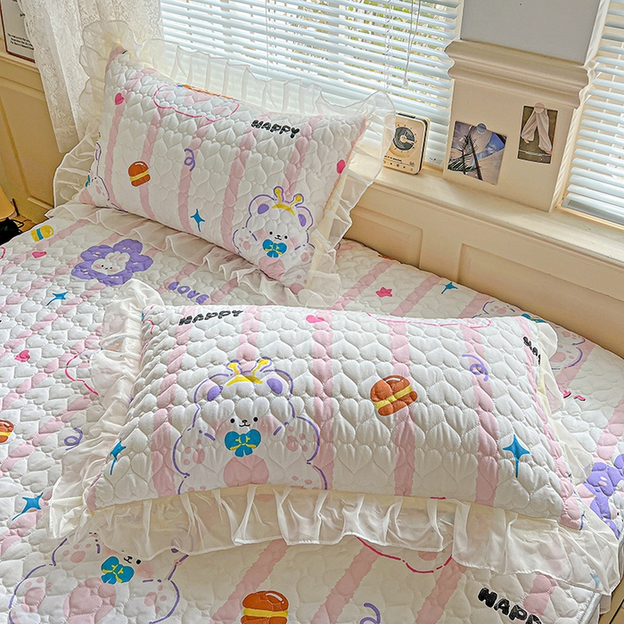 艾橙家纺 2025新款雪纺花边加棉床笠款单品四件套-单枕套 心彩童话