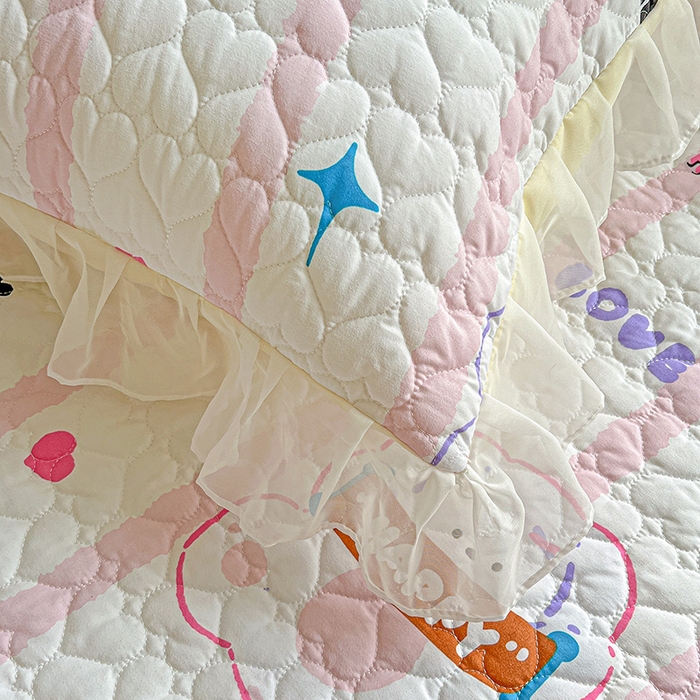 91家纺网 家纺一手货源 找家纺 艾橙家纺 2025新款雪纺花边加棉床笠款单品四件套-单枕套 心彩童话