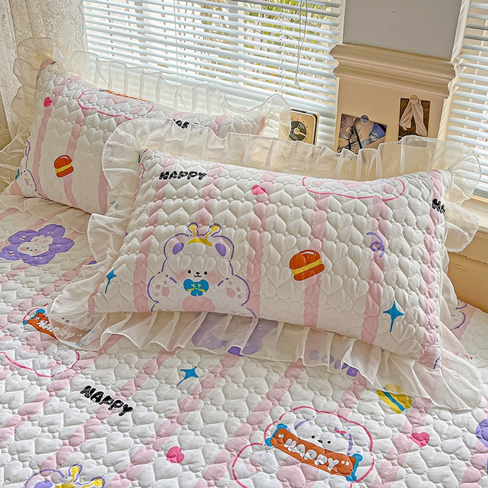 91家纺网 家纺一手货源 找家纺 艾橙家纺 2025新款雪纺花边加棉床笠款单品四件套-单枕套 心彩童话