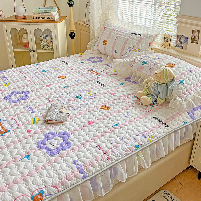 91家纺网 家纺一手货源 找家纺 艾橙家纺 2025新款雪纺花边加棉床笠款单品四件套-单枕套 心彩童话