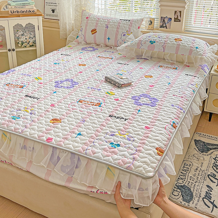 91家纺网 家纺一手货源 找家纺 艾橙家纺 2025新款雪纺花边加棉床笠款单品四件套-单枕套 心彩童话