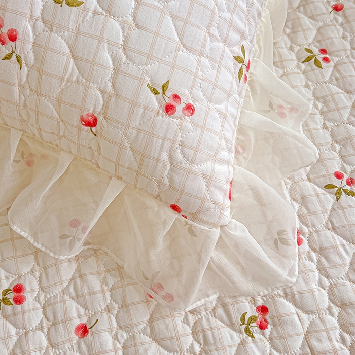 91家纺网 家纺一手货源 找家纺 艾橙家纺 2025新款雪纺花边加棉床笠款单品四件套-单枕套 樱之恋