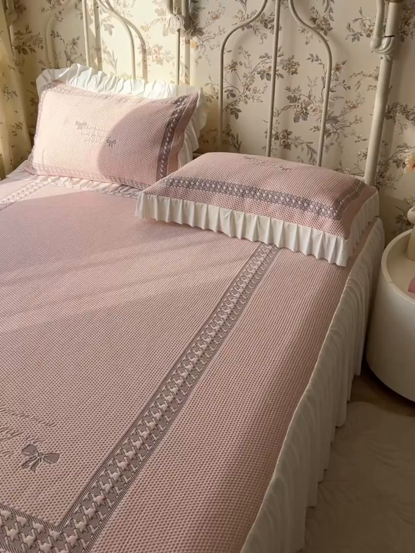 91家纺网 家纺一手货源 找家纺 繁花家居 2025新款冰岛赋能凉席席子凉席三件套-蝴蝶公主 蝴蝶公主-粉