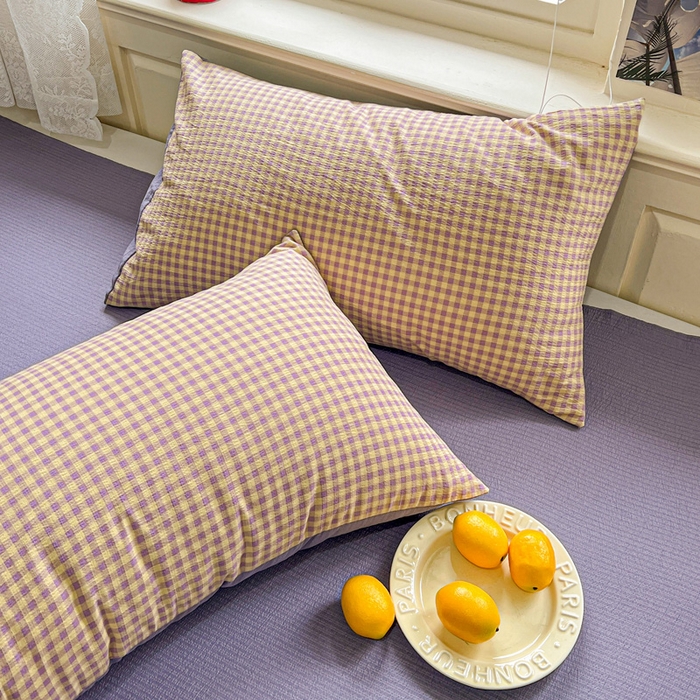 91家纺网 家纺一手货源 找家纺 一比一家纺 2025新款云感皱皱纱简单款夏被夏凉被空调被四件套 复古格