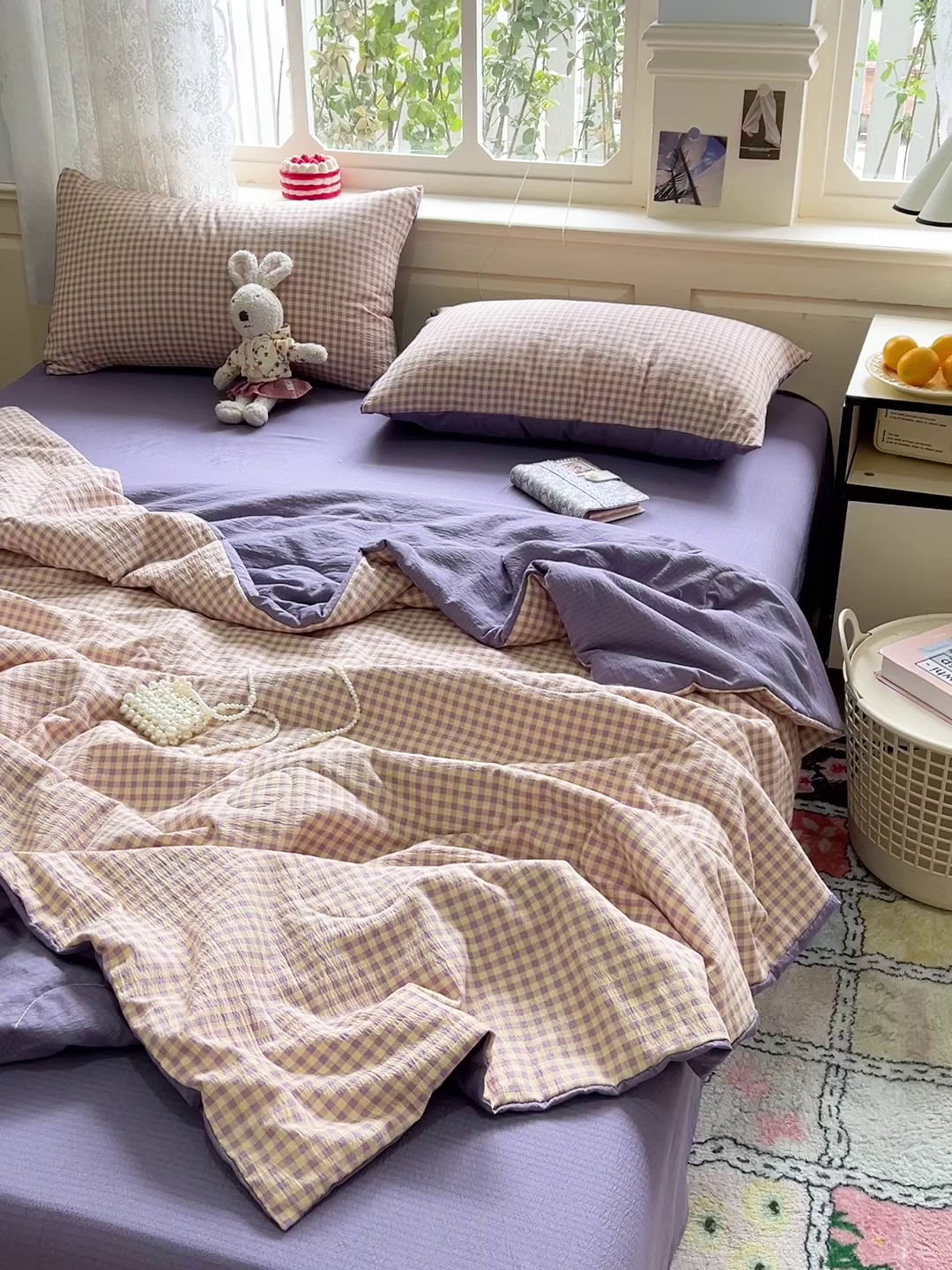 91家纺网 家纺一手货源 找家纺 一比一家纺 2025新款云感皱皱纱简单款夏被夏凉被空调被四件套 复古格