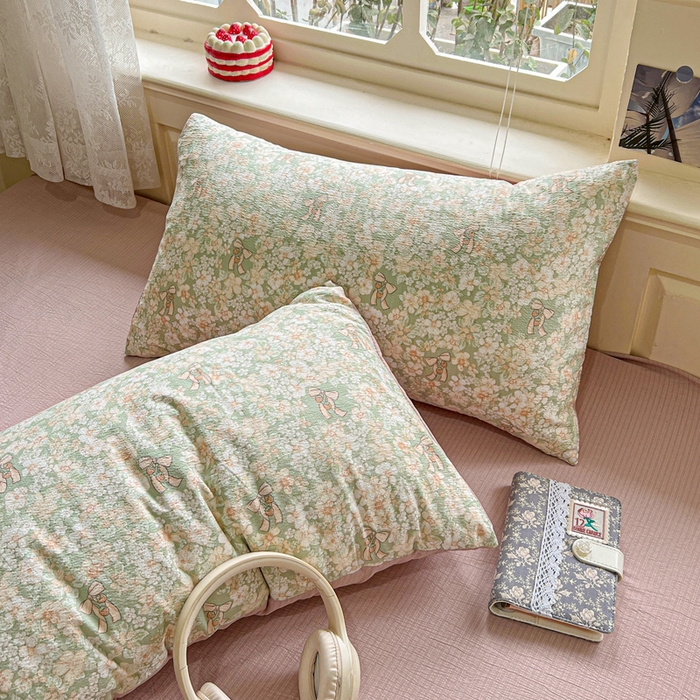 91家纺网 家纺一手货源 找家纺 一比一家纺 2025新款云感皱皱纱简单款夏被夏凉被空调被四件套 花束-绿