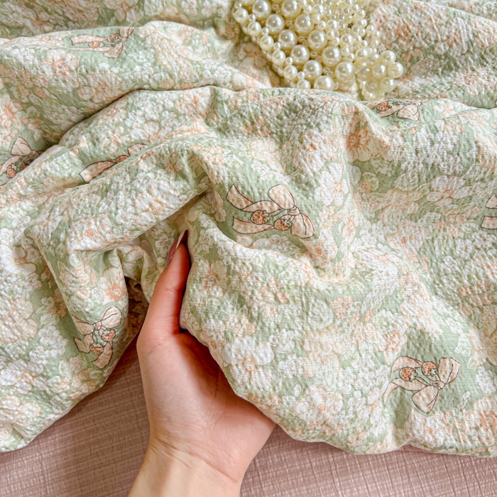 91家纺网 家纺一手货源 找家纺 一比一家纺 2025新款云感皱皱纱简单款夏被夏凉被空调被四件套 花束-绿