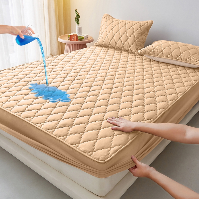 盛眠家纺 2025新款A类水洗棉防水夹棉床笠-菱格系列 Shein、速卖通，亚马逊、Temu床笠单件 跨境外贸 菱格卡其