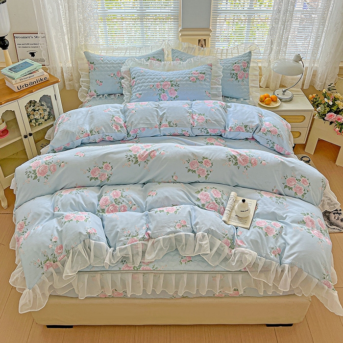 91家纺网 家纺一手货源 找家纺 （总）艾橙家纺 2025新款雪纺花边加棉床笠款单品四件套-单床笠