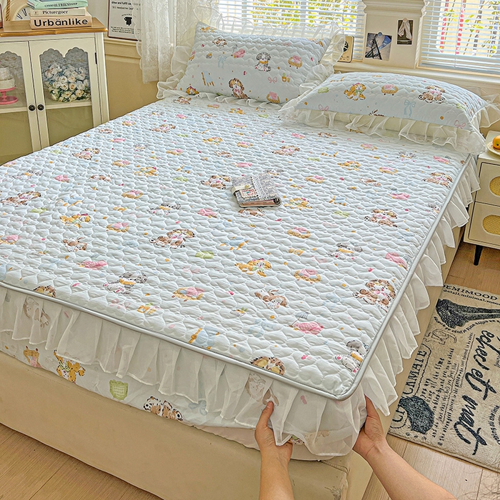 91家纺网 家纺一手货源 找家纺 （总）艾橙家纺 2025新款雪纺花边加棉床笠款单品四件套-单床笠