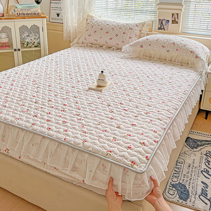 91家纺网 家纺一手货源 找家纺 （总）艾橙家纺 2025新款雪纺花边加棉床笠款单品四件套-单床笠